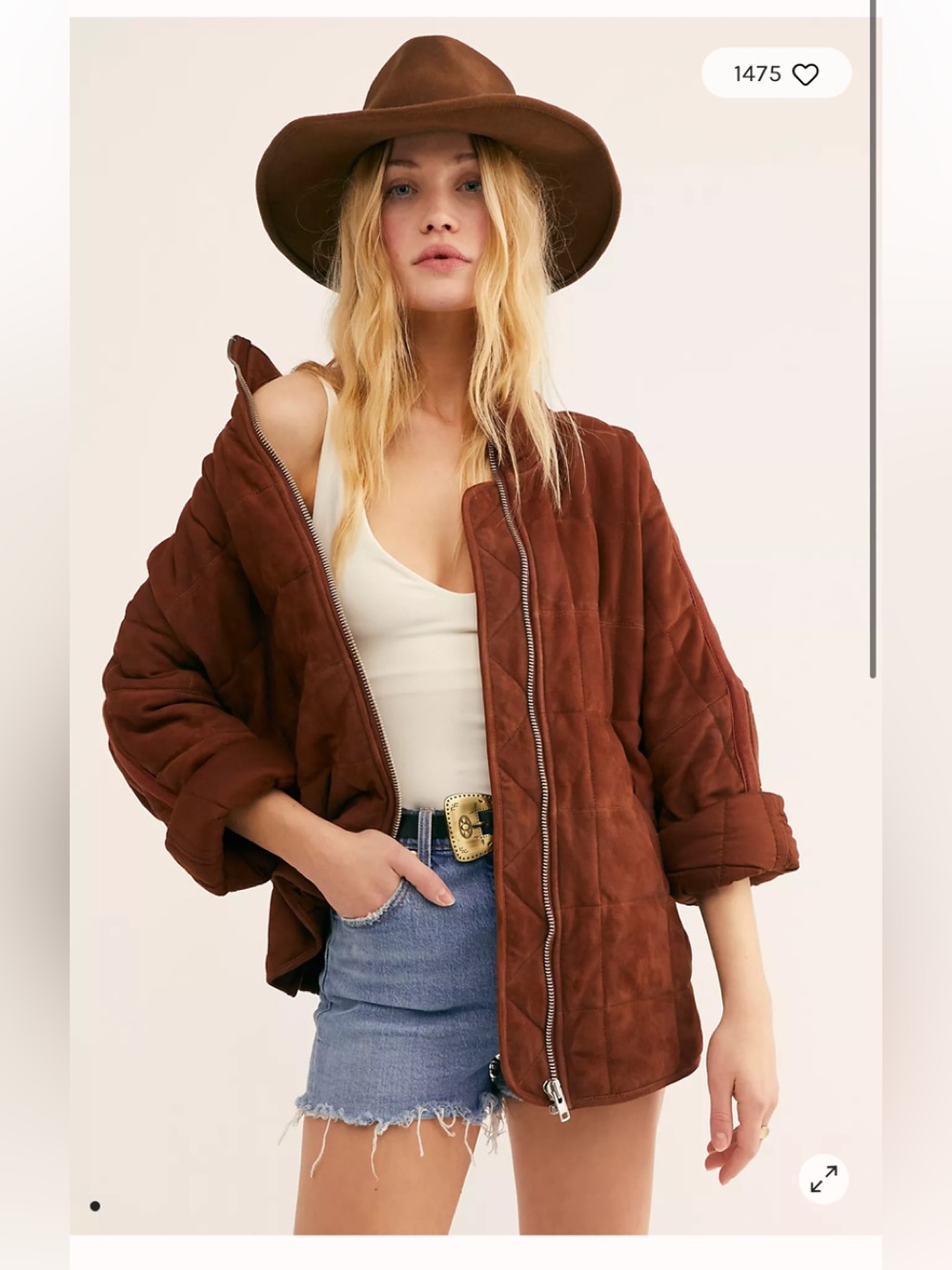 Free People Rust Brown Quilted Zip-Front Puffer Jacket
